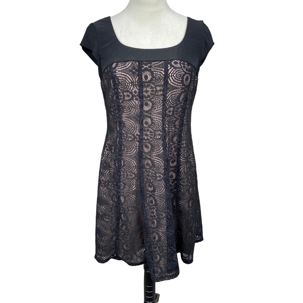 Madison Leigh Black‎ Nude Overlay Lace Dress Party Cocktail Evening Size 10